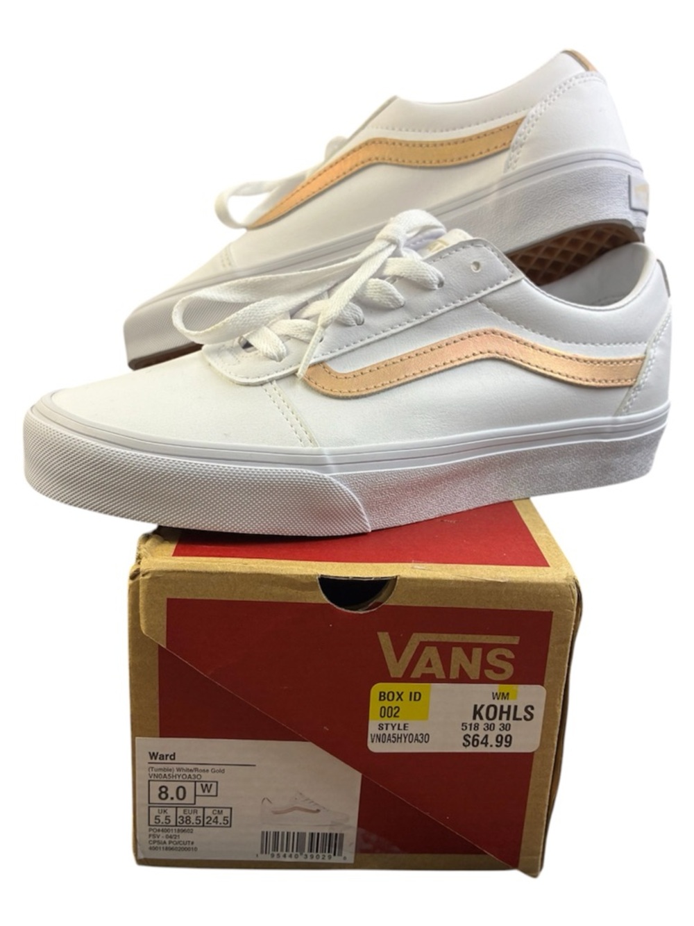 VANS Ward Women's 8 White Rose Gold Shoes Sneakers New In Box Style VNOA5HYOA30